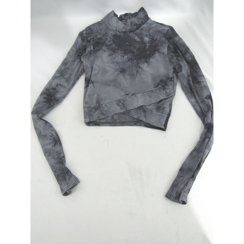 Fashion Nova Longβ Sleeve Top Hight Collar Crop Blue Ribbed Sz XS
